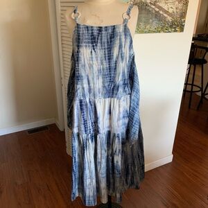 Nostalgia Blue Tie-Dye Tiered cotton Maxi Dress